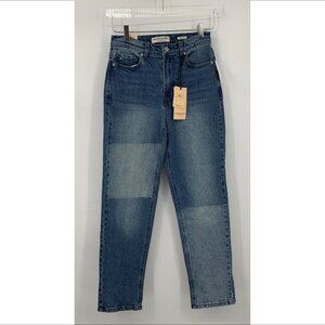 Scotch & Soda Sky high rise straight leg jeans patchwork fading denim blue 25